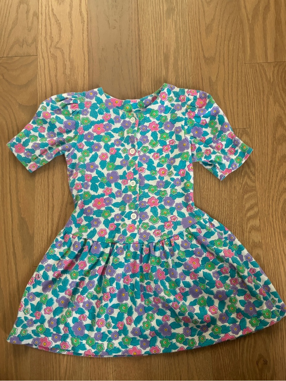 Vintage Girls Floral Button-Front Cotton Dress in Multicolor